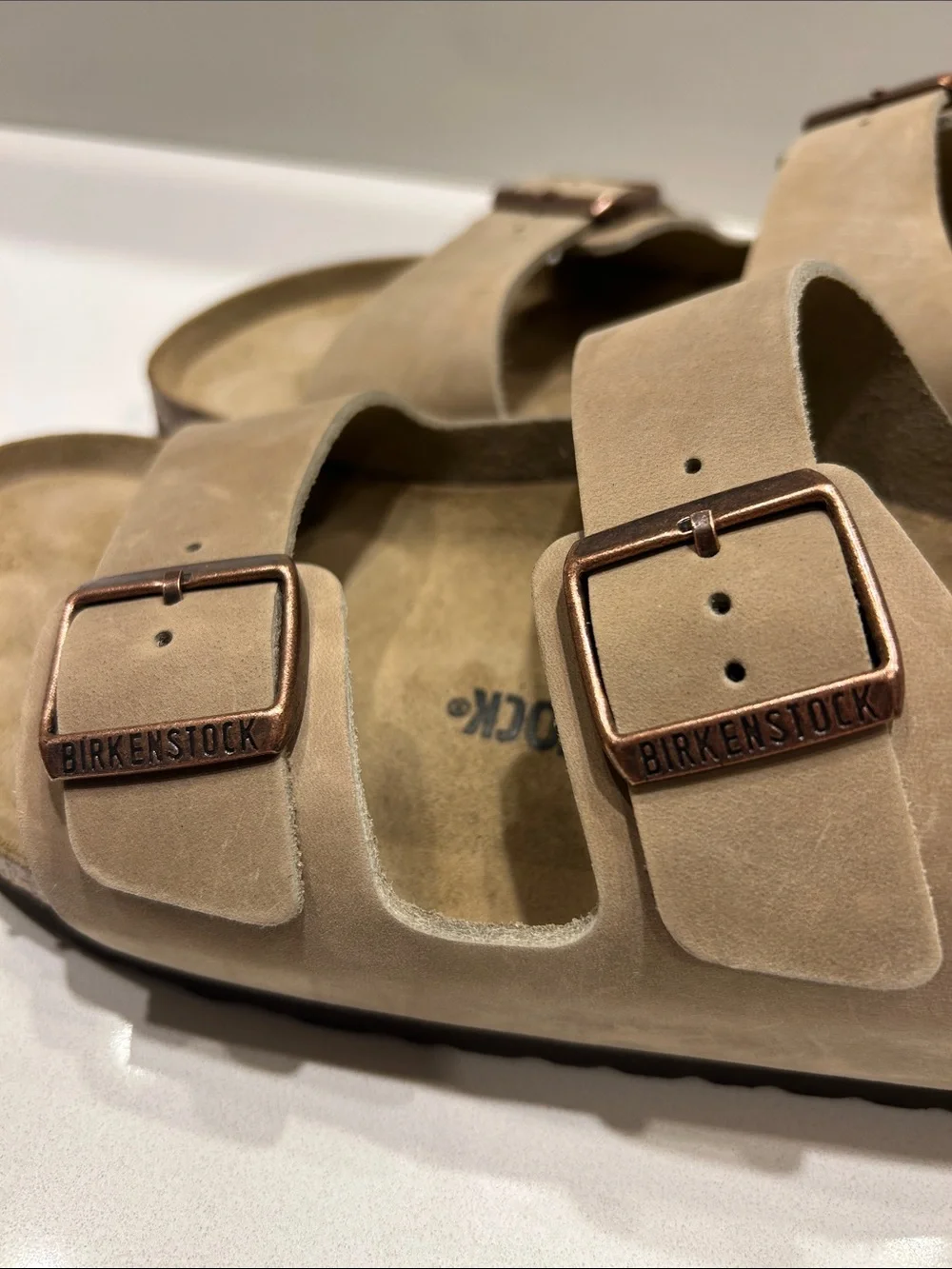 Birkenstock Arizona Suede Double Strap Sandals in Beige Brown EU 46